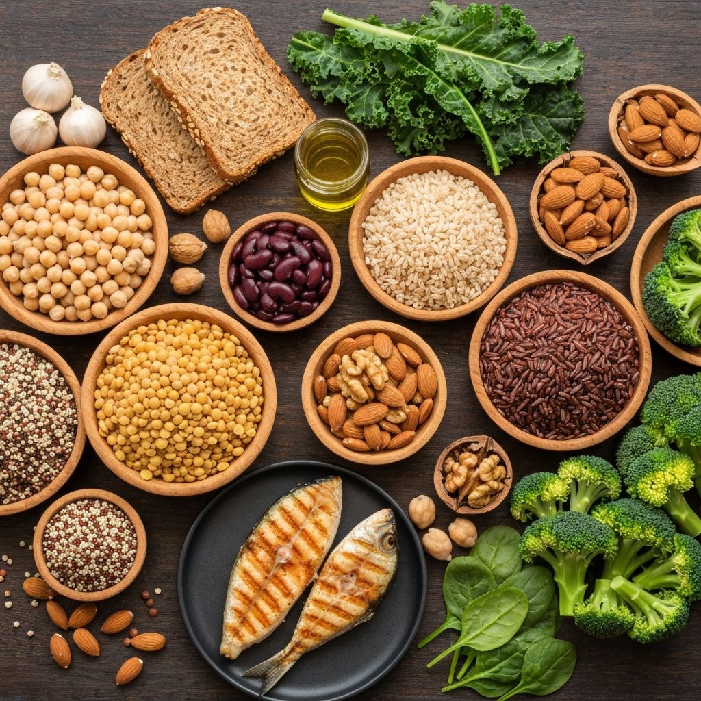 Diverse macronutrient-rich foods including proteins, fats and carbohydrates